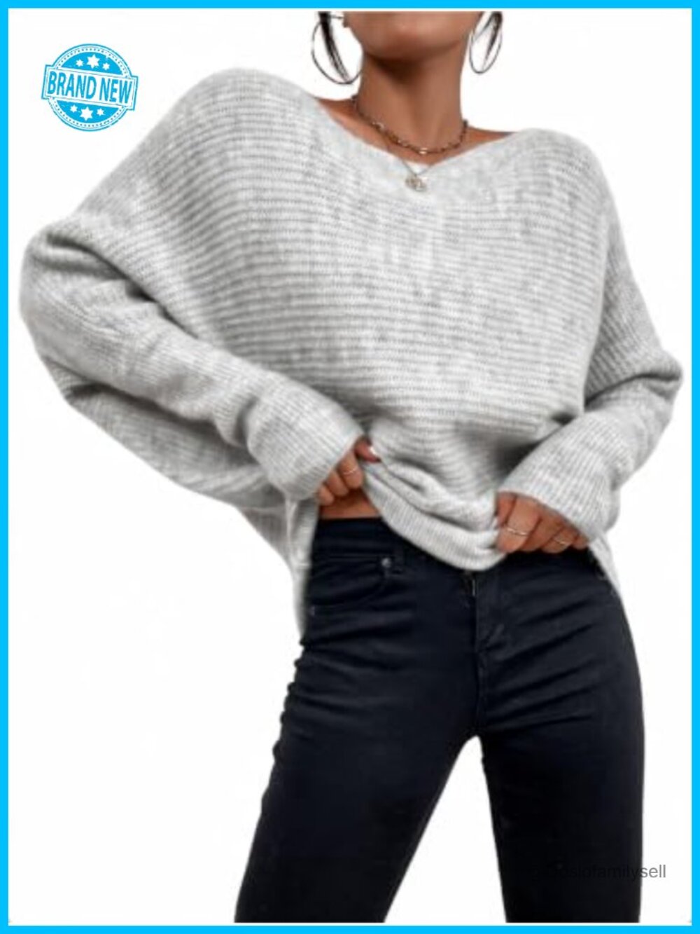Off Shoulder Sweater Batwing Sleeve Slouchy Oversized Top